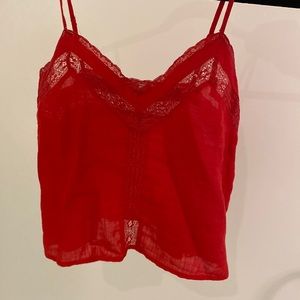 Aritzia Wilfred red lace top